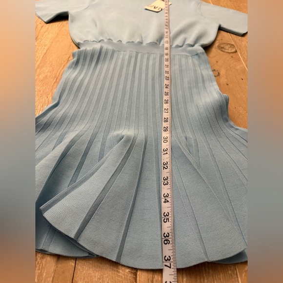 Zara Light Blue Mini Dress Formal Stretch Knit Flared Skirt Size M NWT - Picture 3 of 10